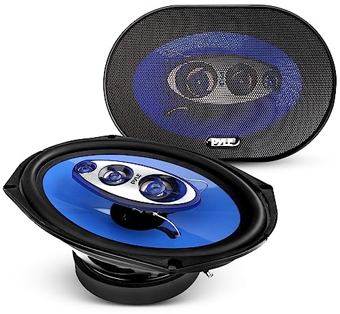 Pyle 6 x 9/7 x 10 Auto-Lautsprecher, 4-Wege-Quadriaxial-Sound, Audio, Butylkautschuk, 500 W mit 4 Ohm Impedanz & 3/4 Zoll Piezo-Hochtöner, Blau, Paar