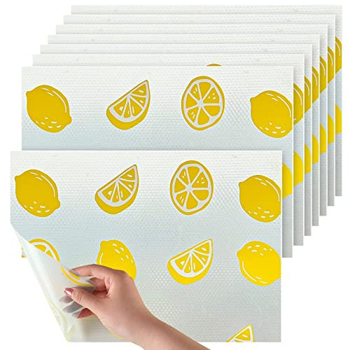 8 Pieces Refrigerator Shelf Liner Drawer Liner for Kitchen Cabinets Washable Refrigerator Mats Eva Non Adhesive Shelf Liners Easy to Cut Drawer Cover Sheet for Fridge Dresser, 17.7 x 11.8 Inch (Lemon)