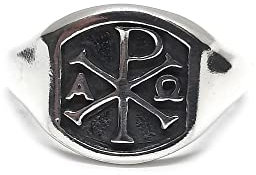 Echtes Sterling Silber herren Ring Chi Rho Alpha Omega massiv punziert 925 (61 (19.4))