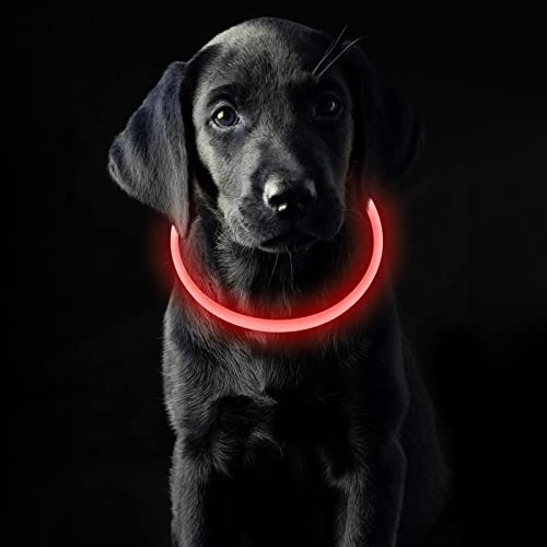 Coolzon LED Leuchthalsband Hundehalsband Aufladbar, Wasserdicht Halsband Hund 3 Modi, Leuchtband Hund Halsband Längenverstellbareres Super Helle Kalsband Katze und Hunde Klein Groß Mittel, Rot