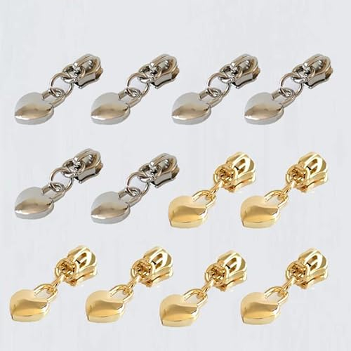 Dzxin Cursore Cerniera,12 Pezzi 3# Cerniere Lampo Cursore Cerniera Universale per Borse Giacche Tende Bagagli Sacco a Pelo (Argento, Oro)