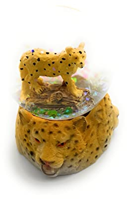 Onwomania Leopard Schnee Luchs Gepard Höhe 6,5cm Schneekugel Glitzerkugel Kugel schütteln Mehrfarbig