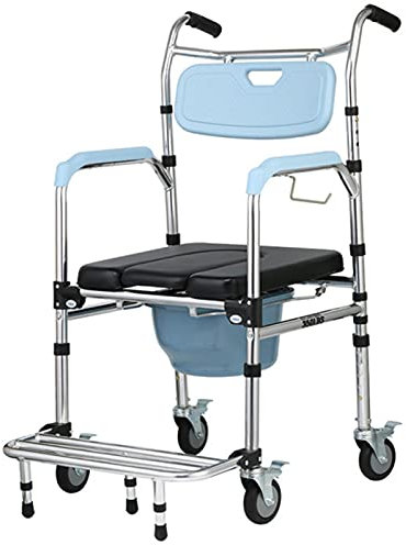 Toilettenrollstuhl, höhenverstellbar, Toilettenstuhl für ältere Menschen, Duschstuhl mit Armlehnen und Rädern, Aluminiumlegierung, kann verstaut Werden, Pedal-Walker mit Sitz B (B) (B)