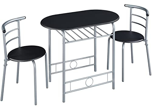 Yaheetech Ensemble Table à Manger Ronde avec 2 Chaises en Bois MDF et en Métal Ensemble de Meubles 3 Pièces avec Porte-Bouteilles pour Petit Espace 90 cm × 53 cm × 75,5 cm Noir