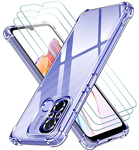 ivoler 4 in 1 Klar Hülle für Xiaomi Redmi 12C, 1 Handyhülle mit 3 Stück Panzer Schutz Glas, Transparent Stoßfest Schutzhülle Dünne Weiche TPU Silikon Durchsichtige Kratzfest Case