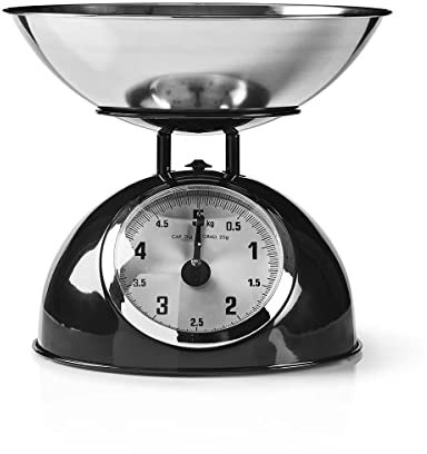 Ex-Pro Retro Mechanical Kitchen Scales with Stainless Steel Bowl & Analogue Display, 5 Kg Capacity - Black