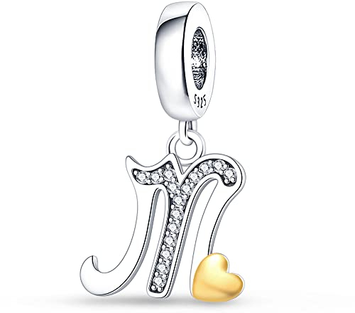Pandach Damen Charm Anhänger Buchstabe M für Armband 925 Sterling Silber Charms Beads passend für Armband und Halskette, Kompatibel mit Europäischen Armbändern für Frauen Mädchen