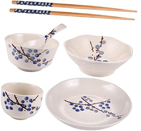 SHERCHPRY 1 Set 6 Pcs Tableware Japanese Dishes Blue Utensils Set Porcelain Dinnerware Set Chinese Tea Cup Japanese Plate Set Japanese Crockery Brands Practical Tableware Set Blue Wood Tray