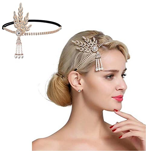 JUSTUSNX Gatsby Kristall-Stirnband der 1920er-Jahre, Flapper-Perlen-Strass-Schmuck, Partyzubehör für Damen und Mädchen (A)