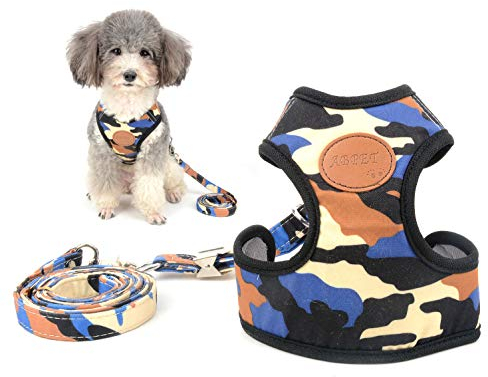 Small Dog Harness Camo No-Pull Puppy Padded Vest and Leash Set Step-in Walking Training Harness Boy Mesh Adjustable for Chihuahua Yorkie Teacup Blue S/11 ( Color : Black , Size : S(Chest:9.5-17.5; 2-