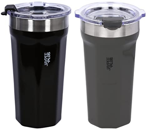 JMS we create smile Set of 2-10.82 OZ Reusable Travel Mugs, for Mr and Mrs Tumbler Set, Insulated Travel Tumbler Gifts for Couple Anniversary Valentines Christmas Gifts (Black & Grey)