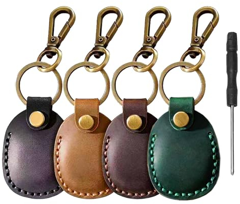 Airtag Porte Clé-4 De Cuir Véritable Air Tag pour Apple en Utilisant Un Tournevis Cruciforme,Fait à La Main Porte Cle Air Tags Résistant Aux Rayures Porte Clef Support Etui Airtag