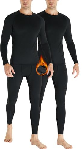 HOPLYNN 2er Pack Thermounterwäsche Herren Funktionsunterwäsche Set Atmungsaktiv Innenfleece Skiunterwäsche Männer Winter für Joggen,Radfahren,Fußball,Skifahren Schwarz-XL