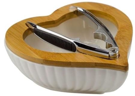 Mondocreazioni Bomboniera matrimonio set schiaccianoci cuore bianco in porcellana e bamboo harmony PRMT22127