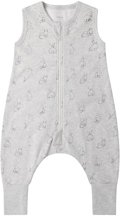 Owlivia 1.0 Tog Baby Schlafsack aus 100% Bio-Baumwolle mit Füßen - Ganzjähriger Komfort für Ihr Kleinkind, Graues Kaninchen 80 cm (2 Jahre)