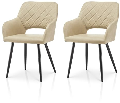 TUKAILAI Esszimmerstühle 2er Set aus Kunstleder, Küchenstuhl Polsterstuhl mit Offener Rückenlehne,Armlehnen,Gepolstertem Sitz, Metallbeinen, Stühle für Wohnzimmer,Esszimmer,Küche