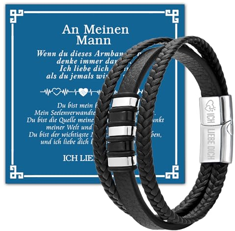 YANSYUN Ich Liebe Dich Geschenk für Männer, Herren Armband, Herren Lederarmband, Ich Liebe Dich Geflochten Lederarmband mit Schmuckkästchen, Hochzeitstag Geburtstagsgeschenk Weihnachten für Männer