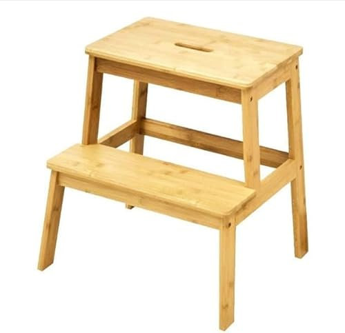 AAMEN Wooden Step Stool Natural Color Non-Slip Foot Step Stool For Kids, Adults Heavy Duty 2 Step Ladder For Bedroom, Kitchen, Toilet, Bathroom With 250lbs Load capacity_50x38x42(Wooden Step Stool)