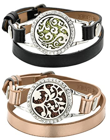 KALLORY 2 Pièces Bracelet En Cuir Parfumé Diffuseur Bracelet Médaillon Collier Charmes s Diffuseur Médaillon Huile Essentielle Médaillons Multicouche Femme Ornements De