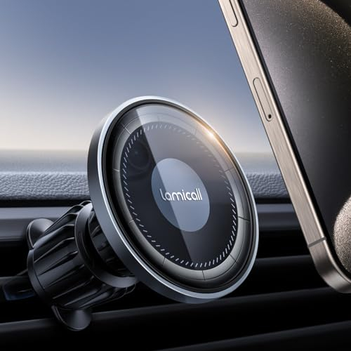 Lamicall Handyhalterung Auto für MagSafe Autohalterung - [2025 HD-Glas-Platte] Stark Magnetische Handyhalter Auto Lüftung, KFZ Handy Halterung Magnet für iPhone 17 16 15 14 13 Pro Max, Alle Smartphone