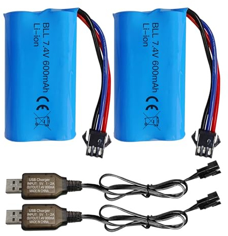 ZYGY 2PCS 7.4V 600mah 2S SM-3P Plug Li-ion Battery with USB Charging Cable for DE82 TK3086B G20601 RC Toys RC Car TK-3082B Stunt Flip Car Battery