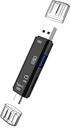 Knadgbft 5 en 1 USB 2.0 Type C/USB/Micro-USB/TF/SD Lecteur de carte mémoire OTG Lecteur de cartes Adaptateur Mobile, Noir