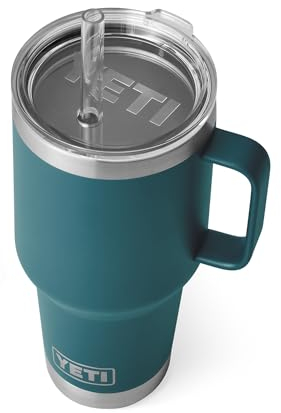 YETI Rambler - Vaso de 35 onzas con asa y tapa con popote, vaso de agua de viaje, vaso aislado al vacío con asa, acero inoxidable, verde azulado agave