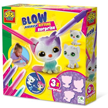 SES Creative 14334 Blow Airbrush Pens-Kätzchen Surprise 3X, Diverse Farben