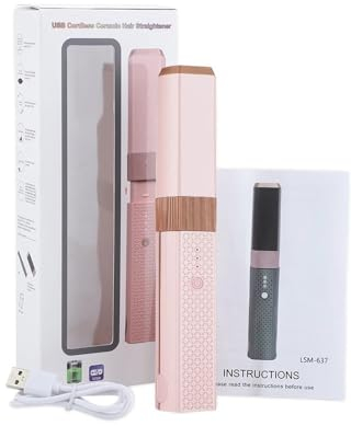 YUEMOL planchas del pelo ghd Plancha de pelo inalámbrica, plancha de pelo USB, Mini cerámica, calentamiento rápido, temperatura constante, plancha plana portátil for viajes (Size : Pink)