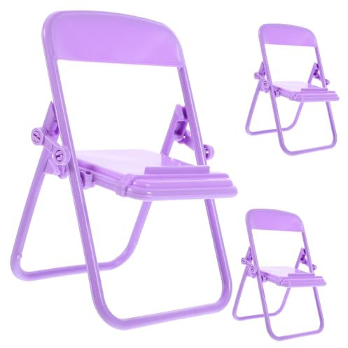 TOYANDONA 3pcs Dollhouse Chair Doll House Chair Tiny Furniture Model Lazy Phone Stand Photo Props Folding Chair Cradle Phone Holder Stand Chairs Purple Desktop Cell Phone Plastic