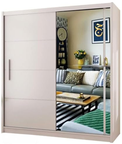 ZIUSA Wardrobe-Double Door Sliding Wardrobe with Mirror Doors, Free Standing Closet Organizer for Bedroom, Living Room or Office (White, 120 CM)