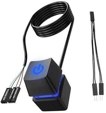 Switian Externer Netzschalter für PC | Mechanischer Desktop Power Button mit Blauem LED-Licht | 1,8m Kabel | Kompatibel mit den meisten Motherboards