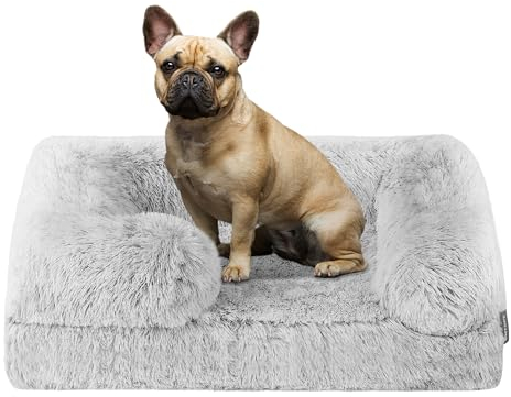 HMTOPE Orthopädisches Hundebett, Hundesofa, hohen Rand, Hundekissen, Hundekorb, Abnehmbar und waschbar, Kleine Hunde, 76 x 58 x 20 cm, Hellgrau