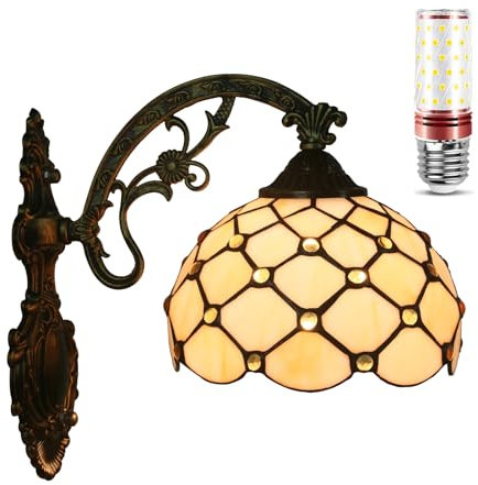 Uziqueif Tiffany Style Wandlampe Innen, Vintage Wandlampe Handcraft Glasmalerei Lampenschirm leuchte für Schlafzimmer Wohnzimmer Nachttischlampe Arbeitszimmer Office Flur, Golden