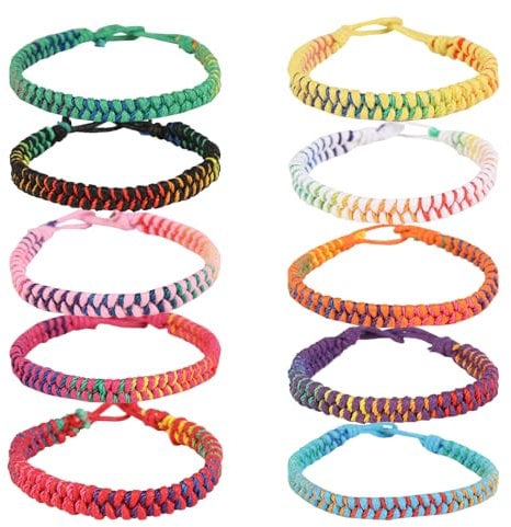 witeup Rope Bracelets for Kids, 10 Pcs Handmade Friendship Bracelets Friendship Bracelet Set Adjustable Friendship Braided Ethnic Multi Color for Girls Boys Men Womens Wrist and Ankle Rings