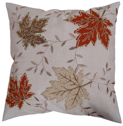 Raebel OHG Tischdecke Mitteldecke Tischläufer Tischband Kissenhülle Herbst beige Gold Stickerei/Applikation Blätter (Kissenhülle 40 x 40 cm)