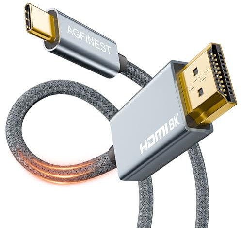 AGFINEST USB C to HDMI 2.1 Cable 8K@60Hz 4K@144Hz Type C to HDMI Cable Compatible with Thunderbolt 3/4 USB4 with HDR DSC 1.2a for iPhone 15 16 Galaxy S23/22 iPad Pro/Mini XPS (1M)
