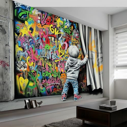 Fototapete Graffiti Kunst Stadtstraße Vlies Tapeten Wandtapete, Abstrakte Kunst Moderne Wanddeko Design Wand Dekoration Wohnzimmer Schlafzimmer Büro Flur 450 x 315 cm (B x H) Wandtapete