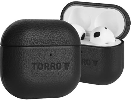 TORRO Lederhülle kompatibel mit AirPods (4. Generation) – Echtleder AirPods 4. Gen 2024 Schutzhülle (Schwarz)