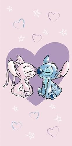 Disney Lilo und Stitch Strandtuch Love, Rosa, 100% Baumwolle, 70 x 140 cm