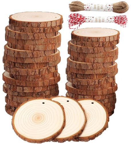 40 Stück Holzscheiben Zum Basteln, 4-6cmholzscheiben, Mit Zwei Baumwollschnüren, Für Diy Handwerk Holz-Scheiben Hochzeit Mittelstücke Weihnachten Dekoration Baumscheibe
