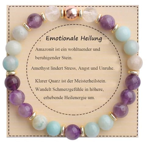 UEUC Heilstein-Perlenarmband für Frauen, Armband mit natürlichen Edelsteinen, Gleichgewichtsschutz, spirituelles Kristallperlenarmband zur Angstlinderung mit Bedeutungskarte(#26)