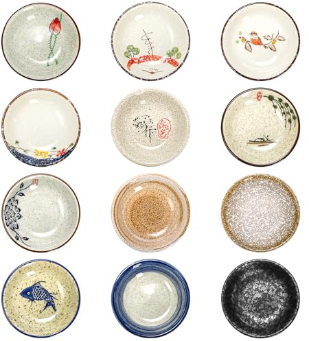 Nagpew 12 Pcs Japanese Sauce Dishes, 2 Oz Round Ceramic Side Dish Set