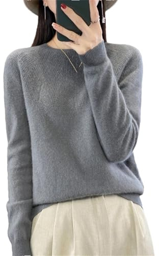 Maglione da donna a girocollo in 100% lana merino, a maniche lunghe, lavorato a maglia
