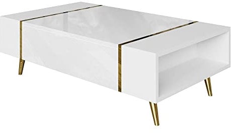 lukmebel Couchtisch Schwarz mit Gold Onyx -104x65x41 cm Couchtisch mit Stauraum - Push to Open - Wohnzimmertisch - Beistelltisch Couch - Sofatisch - Sofa Tisch - Stubentisch