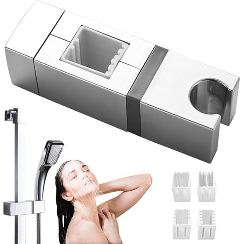 Shower Head Holder Replacement, 360 Degree Rotating Adjustable Shower Head Bracket Wall Mount Shower Rail Slider for 18-25mm Shower Pipes(Silver)