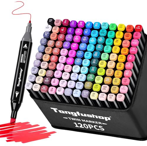 Tongfushop Marcatore 120 Colori, Pennarelli Doppia Punta 2S Asciugatura Rapida, Marker Pennarelli Professionali con Base e Borsa per Adulto Sketch, Colorare, Illustrazioni, Disegnare, Anime