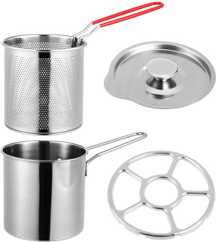 Cabilock 1 Satz Fritteuse Aus Edelstahl Abtropfmatte Für Geschirr Doppelt Löffel Sieb Bratpfanne Mit Deckel Besteckabtropfgestell Für Die Spüle Ofen Mikrowelle Brühtopf Abs Rostfreier Stahl