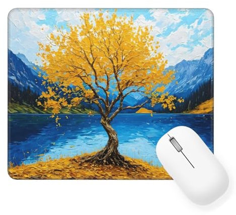 Yellow Mouse Mat 290 x 240 x 3 mm Gaming Mouse Pad Tree Keyboard Mat Waterproof with Non-Slip Rubber Base, Mouse Pad with Stitched Edges, Mousepad for Computer Accessories, Laptop, Office, Home W-214