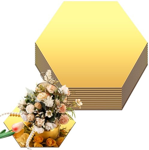Thyle 12 Pcs Acrylic Hexagon Mirrors for Tables Centerpieces 8 Inch Hexagon Mirrors Candle Plates for Wall Wedding Table Centerpieces Hexagon Mirror Tray for Baby Shower Party, Thickness 1 mm